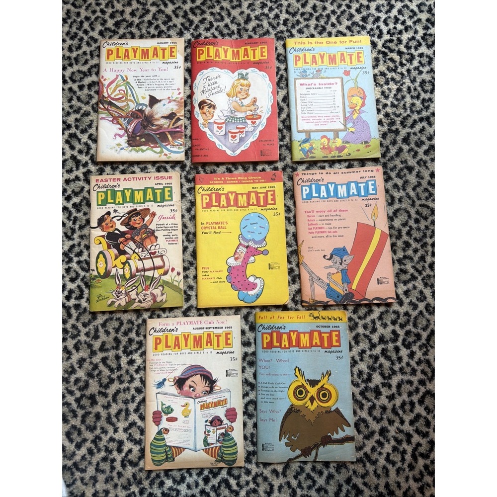 VTG Lot of 8 Children's‎ Playmate Magazines 1965 (no Nov,Dec) Puzzles Great Pics